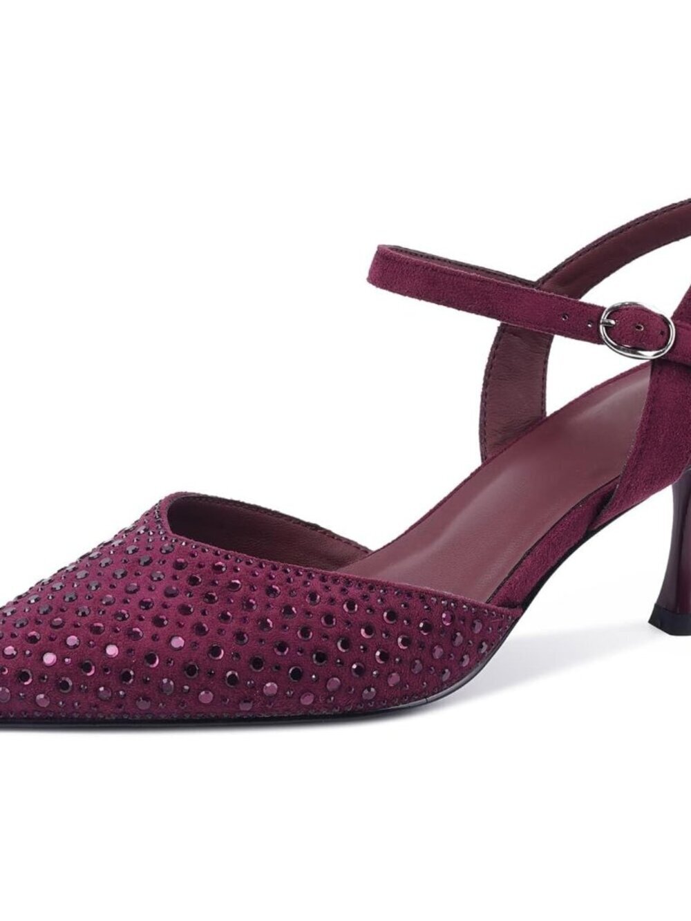 Women's Burgundy_rhinestone Slingback Kitten Shoes Toe Pumps Low Stiletto Heels